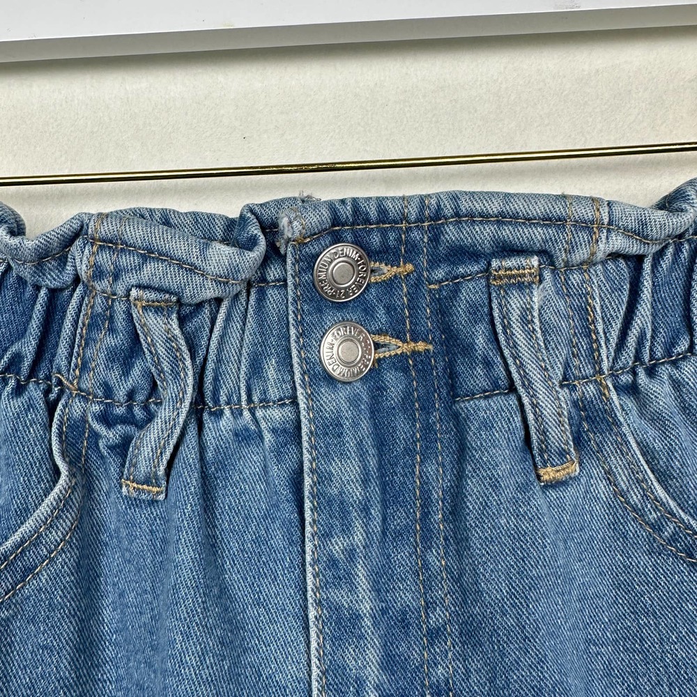 Forever 21 Women Sz 25 Blue‎ Denim Paper Bag Jean Shorts Med Wash Cinched Waist - Picture 2 of 8